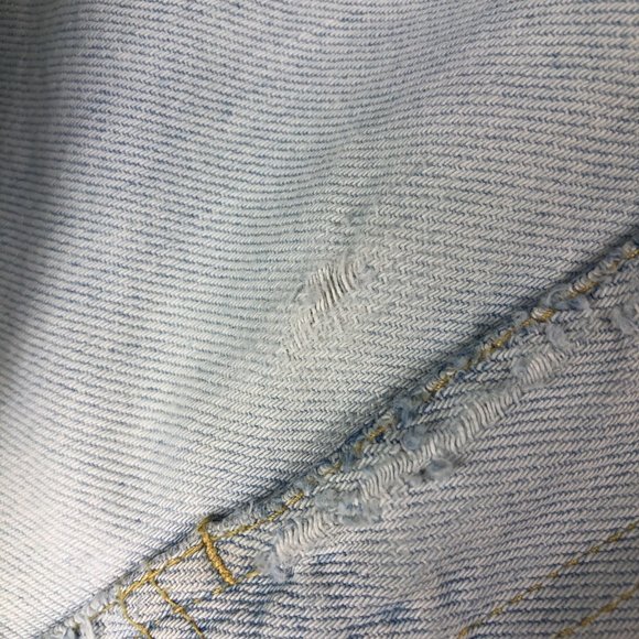 VTG 90s Bugle Boy Jeans Men's 32 x 29* Light Blue Thrashed Stained Denim Cotton - Picture 2 of 16